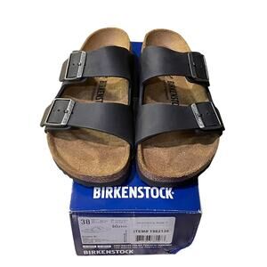 NIB Birkenstock Arizona Oiled Leather Black EU 38/L 7-7.5 M 5-5.5